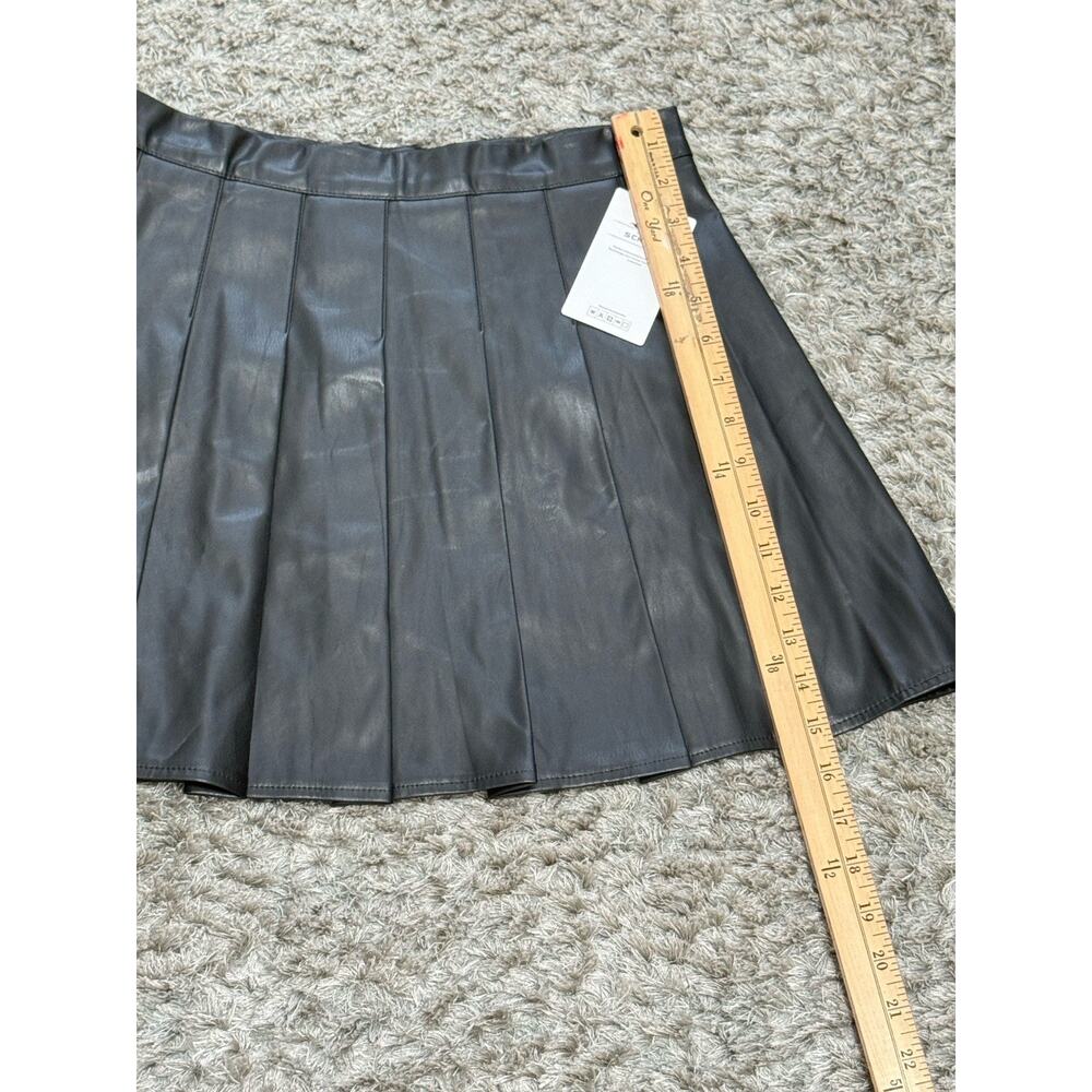Women Faux Leather Skirt Black Mini Pleated High Waist Slim A-line Skirt M NWT - Picture 9 of 12